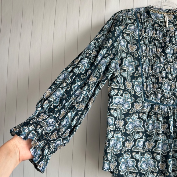 By Anthropologie size XL henley peasant blouse blue cotton long sleeve boho - Picture 5 of 15